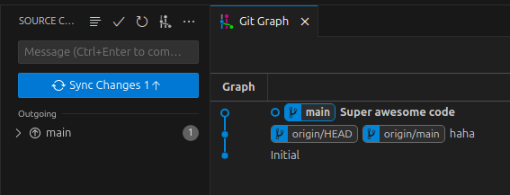 vscode showing my changes added right on top of the remote changes