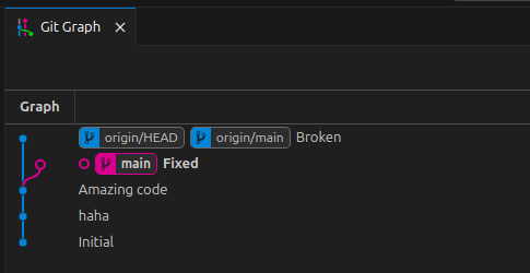 vscode showing a new remote commit called broken