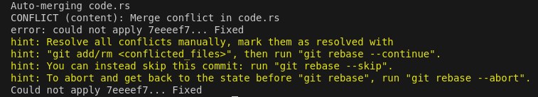 vscode showing the exact same error message as before when we tried to rebase