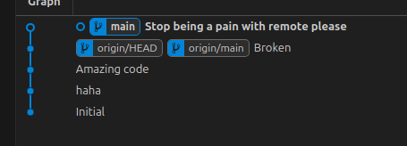 vscode showing our rebase finally finished with commit message Stop being a pain with remote please